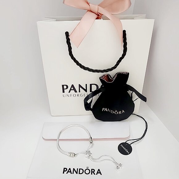 Pandora Adjustable Pave Star Bracelet with Turtle Charm and 2 Clips - Picture 6 of 6